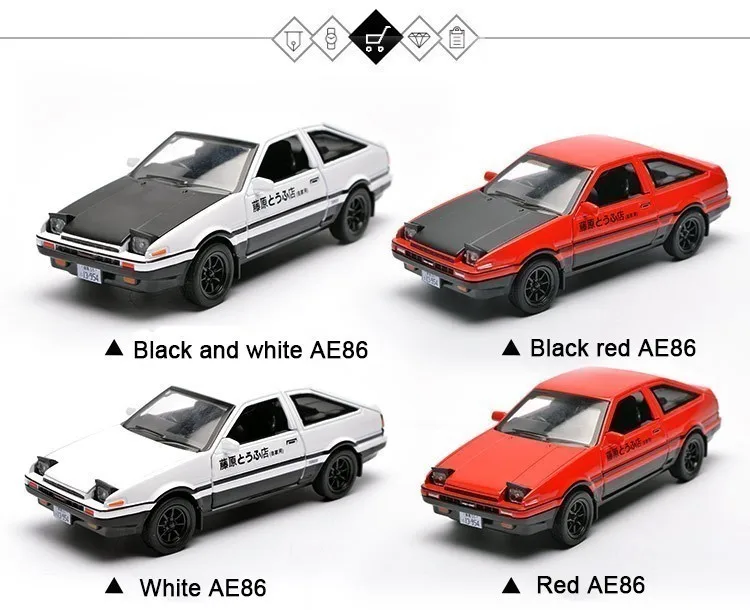 1:32 мультфильм начальный D AE86 сплав металла литья под давлением автомобили модельные автомобили RX7 тяните назад свет игрушки для детей горячий суперкар колеса