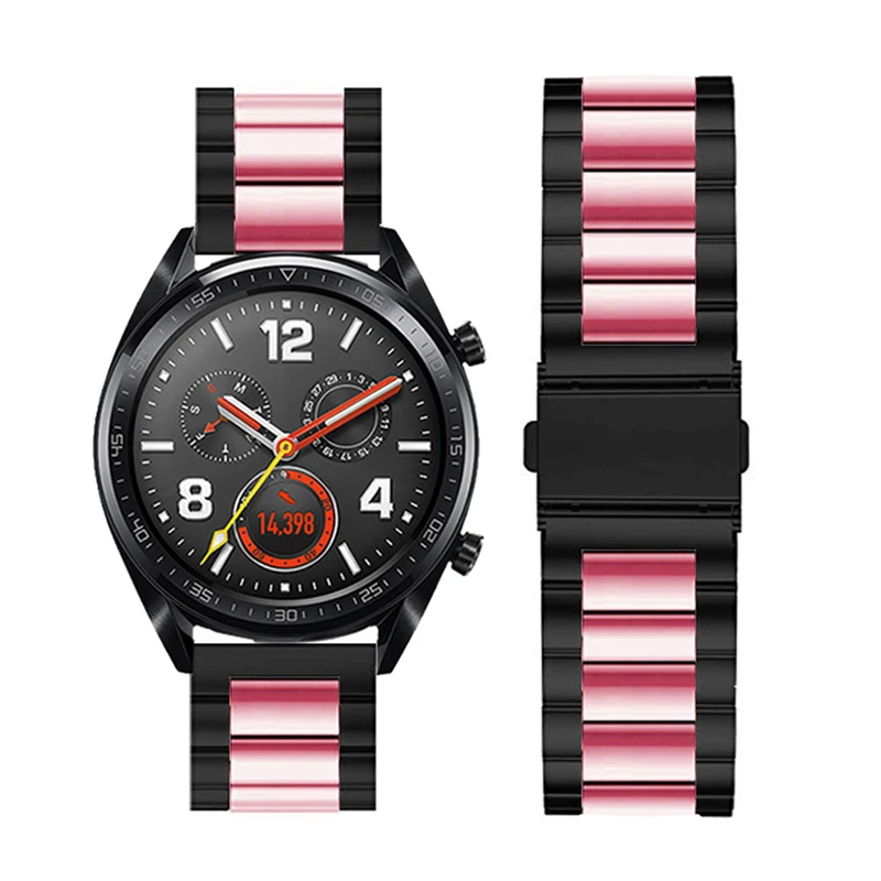 Black-pink Ремешок для часов huawei GT 22 мм металлический браслет из нержавеющей стали для samsung Galaxy Watch 46 мм gear S3 классический ремешок для часов - Цвет ремешка: Black-pink