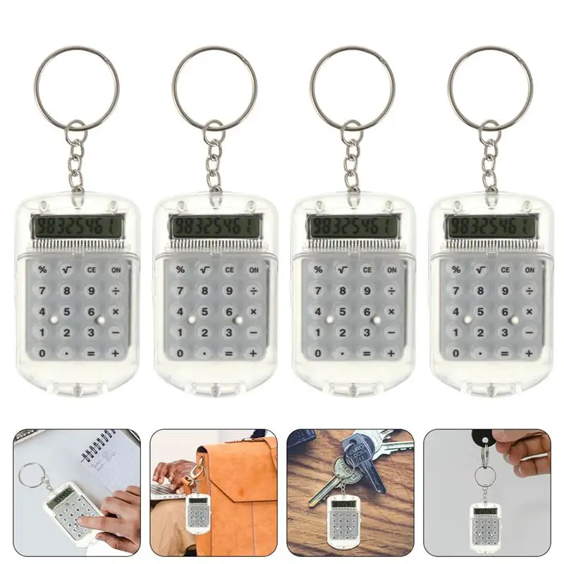 

4pcs Mini Electronic Calculators Keychains Tiny Small Pocket Calculators Key Rings