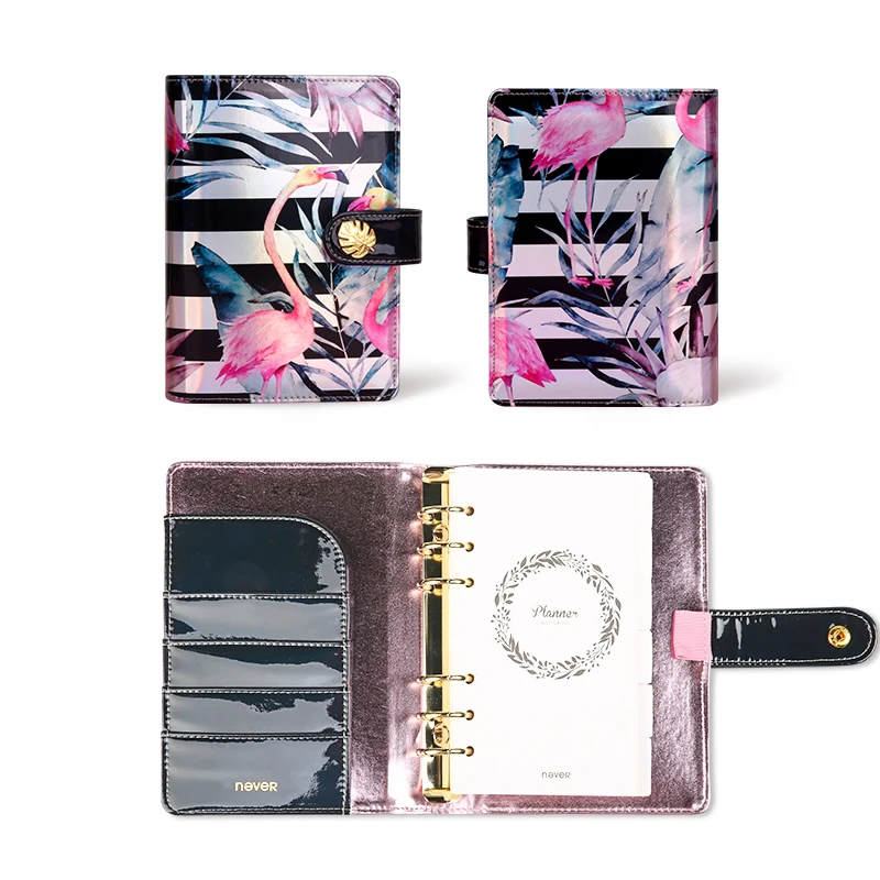 

Never Flamingo Binder Notebooks A6 Planner Organizer Leather Cover Spiral Diary Student Office and School Supplies Stationery