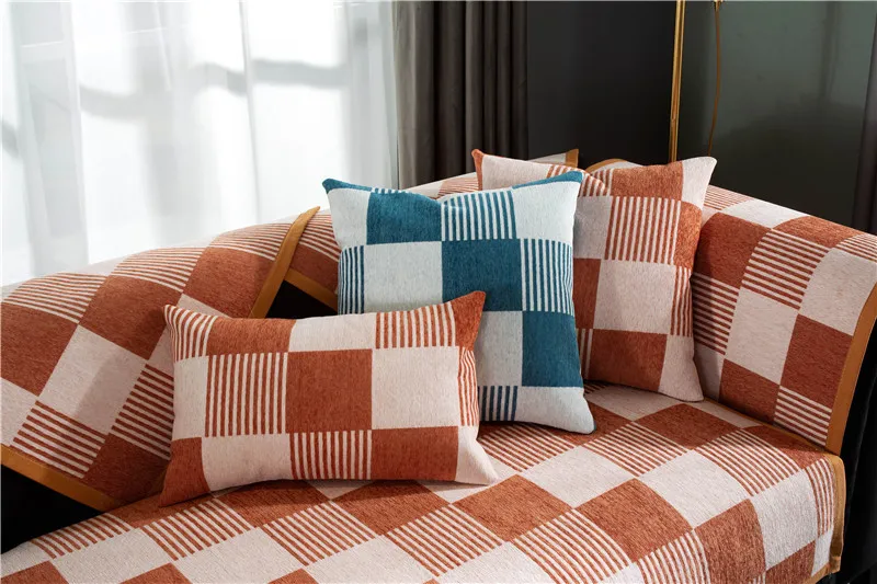 Клетчатый нескользящий чехол для дивана коврик подушка полноразмерное съемное