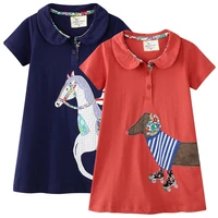 2 7 years baby girl cotton dress short sleeve clothes children kids girl with embroideriy horse riding