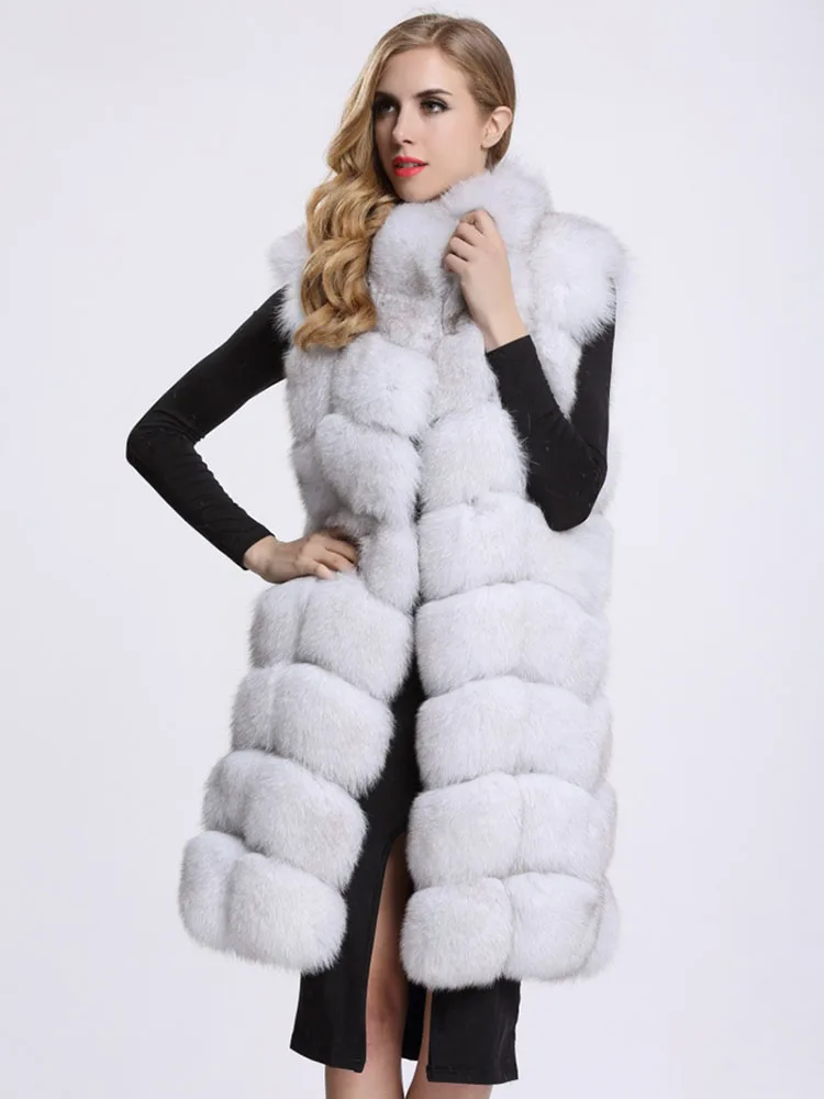 Woman Fur Faux Jacket Long Fluffy Coat 2021 Winter Street Fashion Fluffy Cardigan Biker Leather Vest Luxury Sleeveless Russian