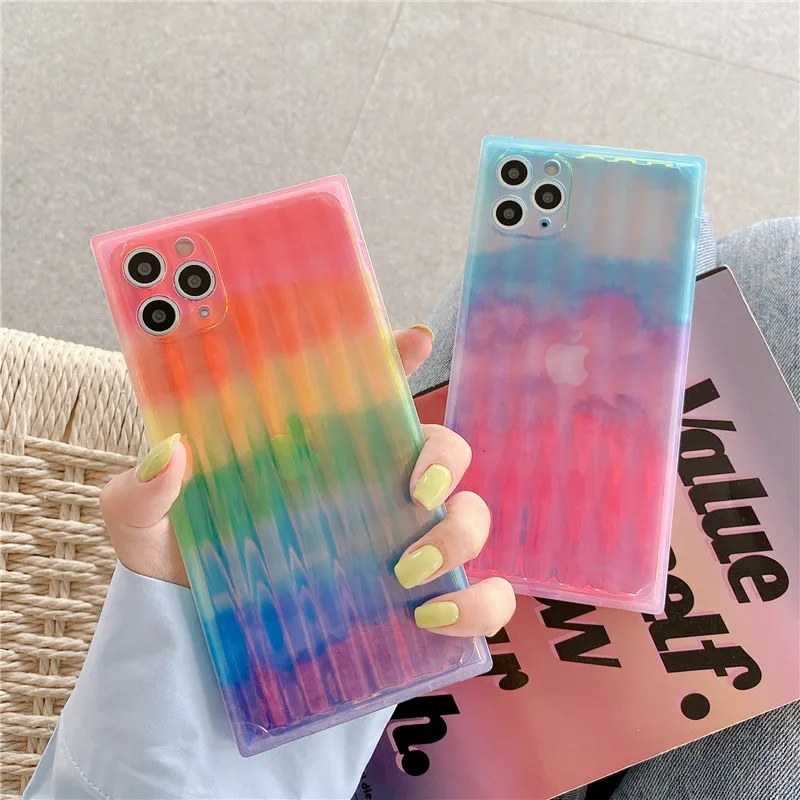 SUYACS стильный цветной лазерный квадратный чехол для телефона iPhone 12 Mini 11 Pro Max XR X XS 7 8