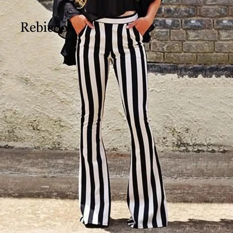 Женские свободные брюки элегантные черные широкие в Вертикальную Полоску с