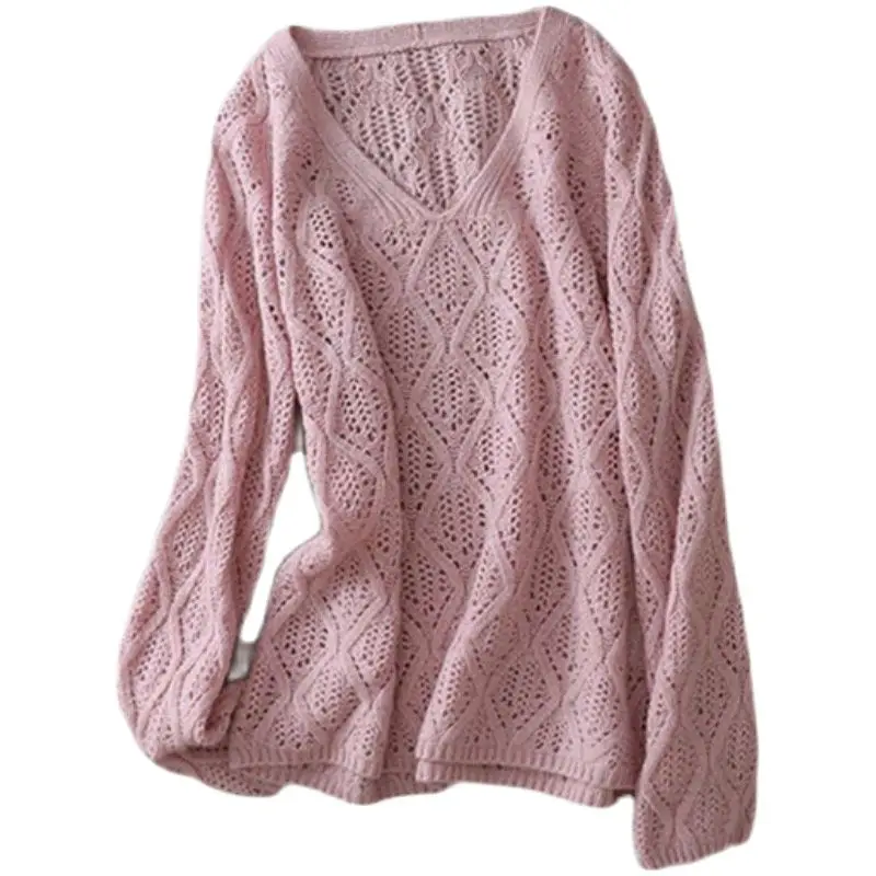 

210701, row 5, No. 1 middle] non real shot net red picture, solid color V-neck hollowed out Pullover Sweater [1623] 39