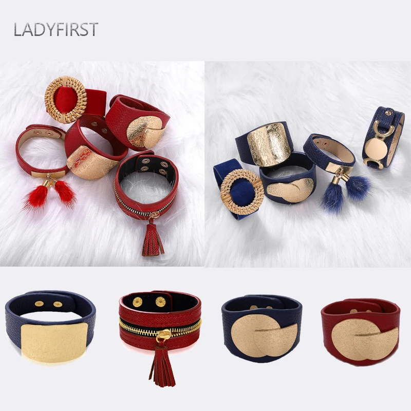 Женский кожаный браслет Ladyfirsy красный синий ювелирное изделие с кисточкой