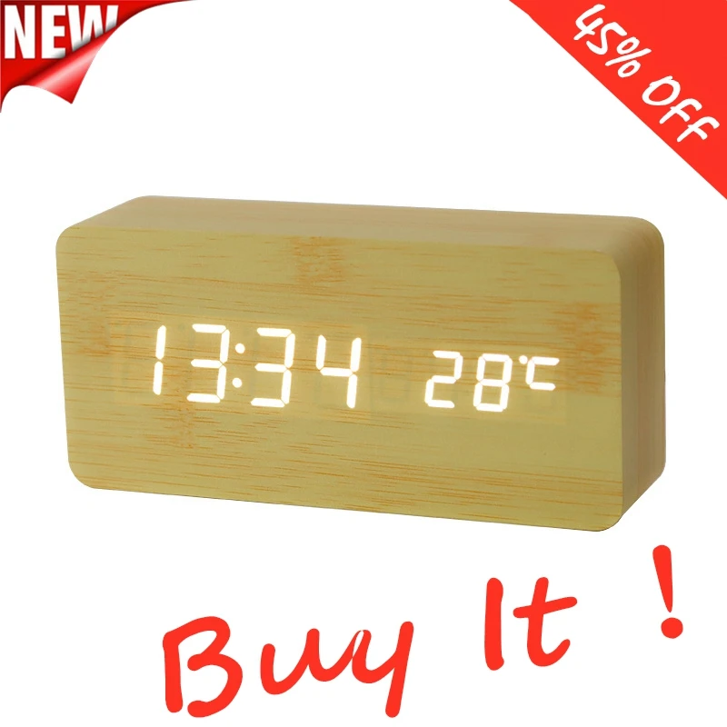 Электронные настольные часы светодиодный Деревянный Будильник голосовое