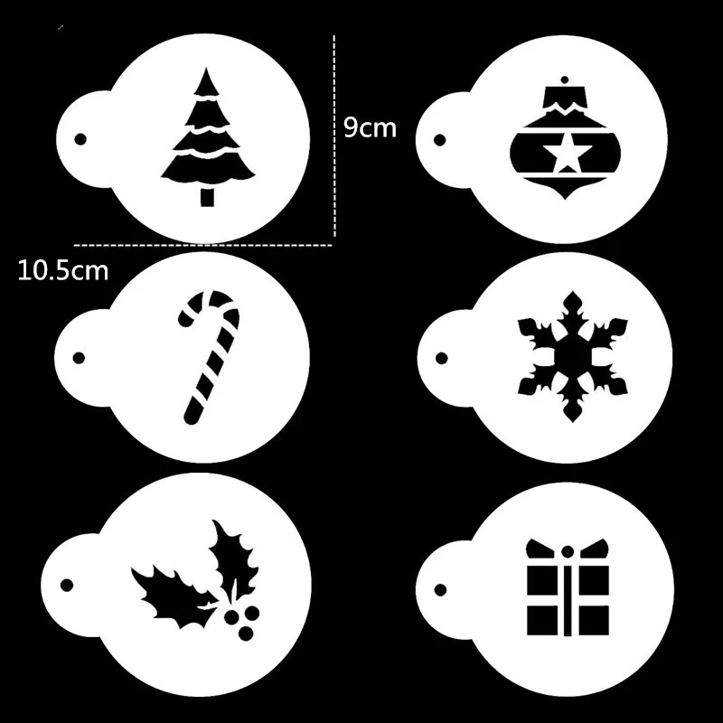 Christmas set of 6 DIY Розовый трафарет для выпечки печенья штамп торт инструмент кофе пены спрей шаблон трафареты украшения кофе печать плесень бариста инструменты - Цвет: Christmas set of 6