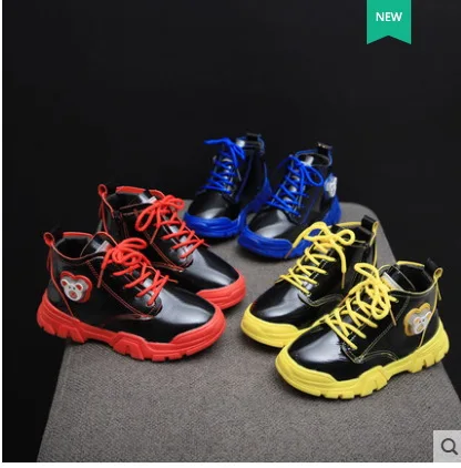 Кожаные ботинки для девочек Обувь мальчиков Сезон осень-зима Детские из