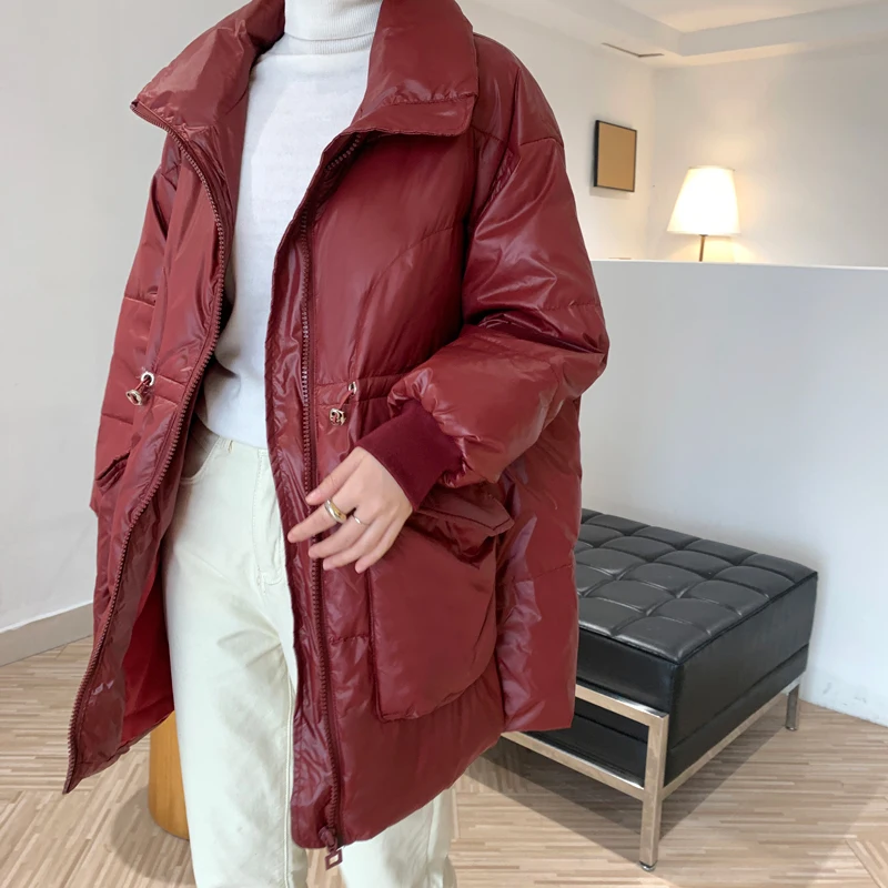 

Down jacket for 2020 Winter Women's medium-length bread jacket with thick coat and duck down coat, loose warm color contrast coa