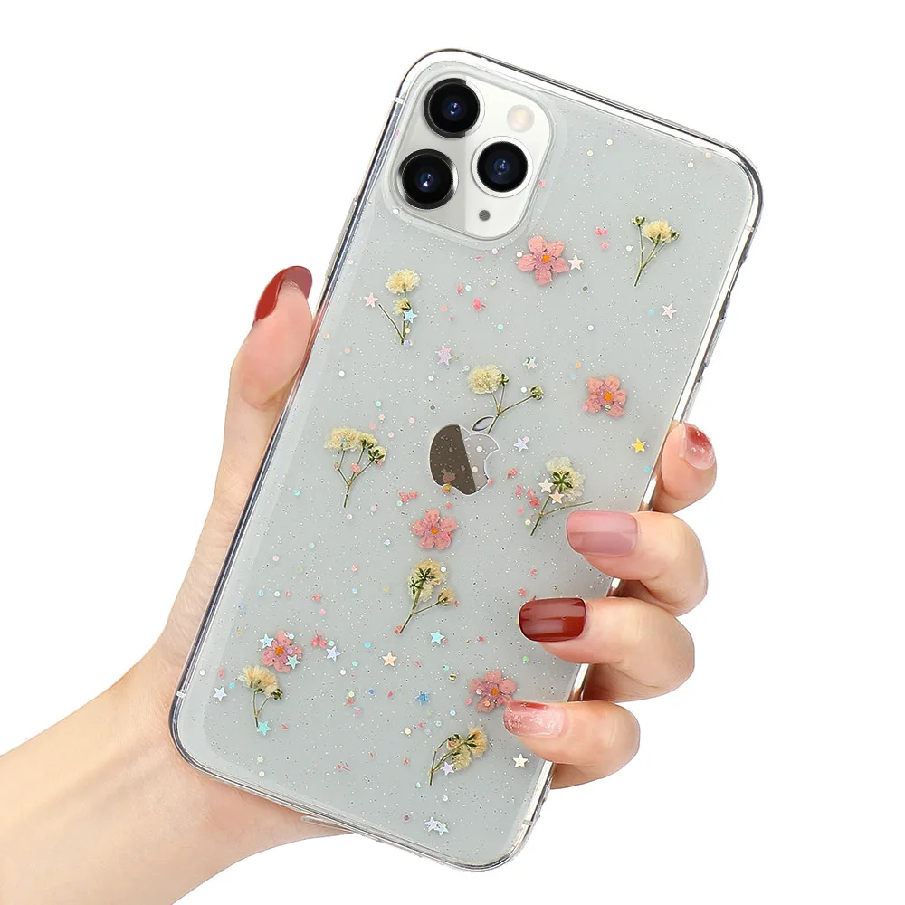 Силиконовый мягкий чехол с цветами для IPhone 11 12 Pro Max X XR XS MAX Прозрачный
