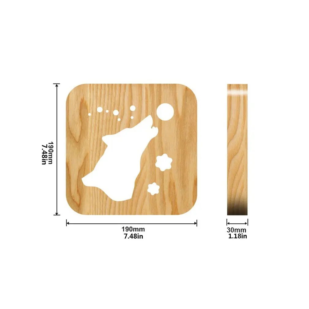 

1PC USB Charging 2.5W Wooden Night Light Roaring Wolf Pattern LED Light Home Bedroom Decor Lamp Coffee Decoration