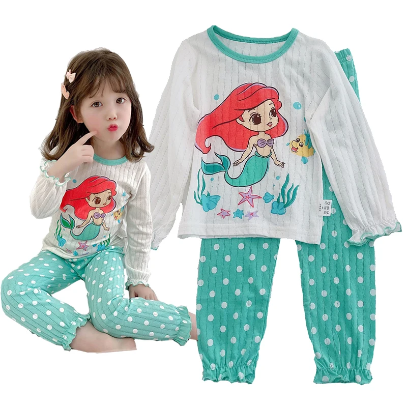 

Mermaid Print Pajamas Sets 1-8 Years Girl Homewear Snow White Combination Sleepwear Fairy Tale Princess Ruffles Casual Clothes