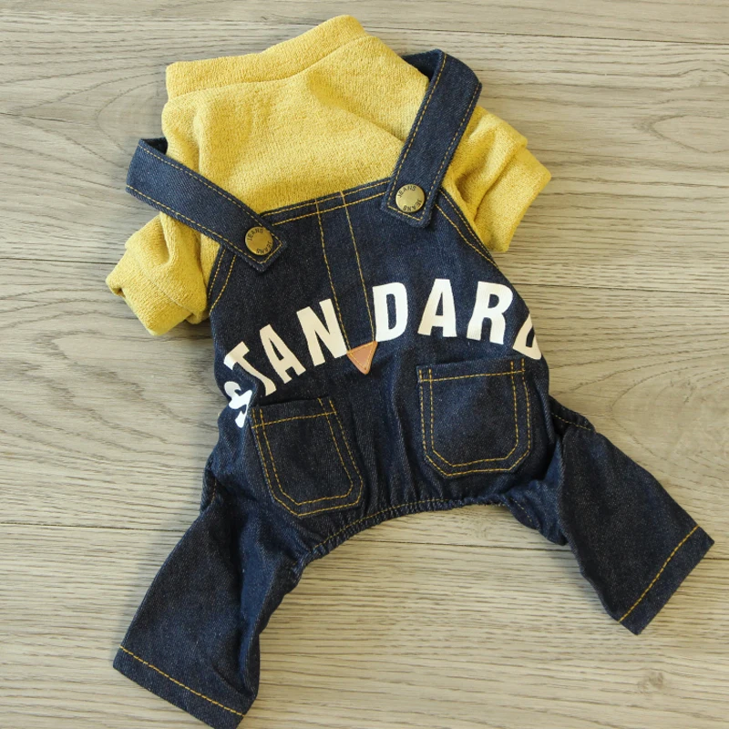 Джинсовый комбинезон с надписями на осень и зиму Одежда для питомцев весну