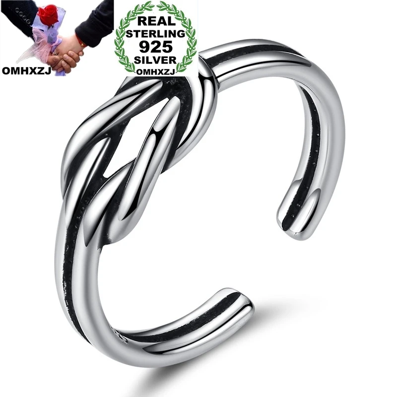 

OMHXZJ RG75 Jewelry Wholesale European Fashion Fine Woman Girl Party Birthday Wedding Gift Knot Open S925 Sterling Silver Ring