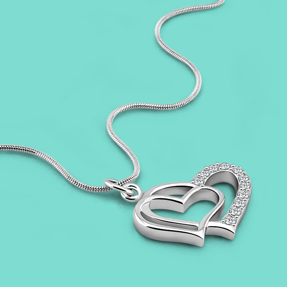 

Classic Women's 100% 925 Silver Heart Pendant Chokers Necklace Original Silver Clavicle Snake Chain 46-51CM Party Jewelry Gift