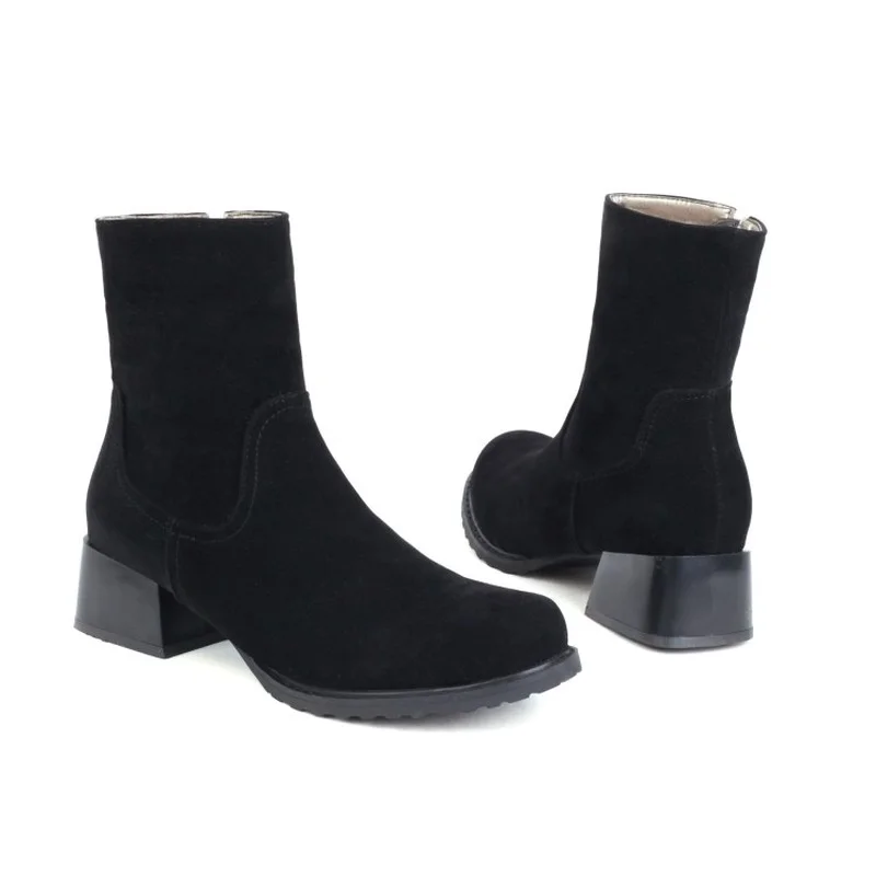 FXYCMMCQ Autumn and Winter New Style Foreign Trade Round Toe Mid-heel Short Tube Women's Boots L-06