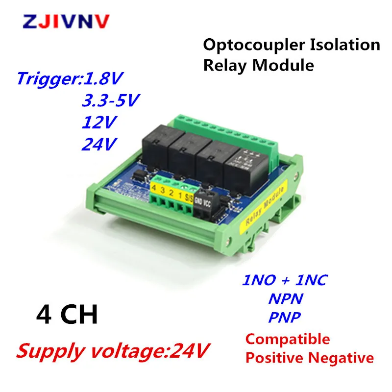 24V DC 4 canales NPN PNP 1NO + 1NC montaje en riel optoacoplador módulo de relé de aislamiento disparador 1,8 V/3,3-5V/12V/24V