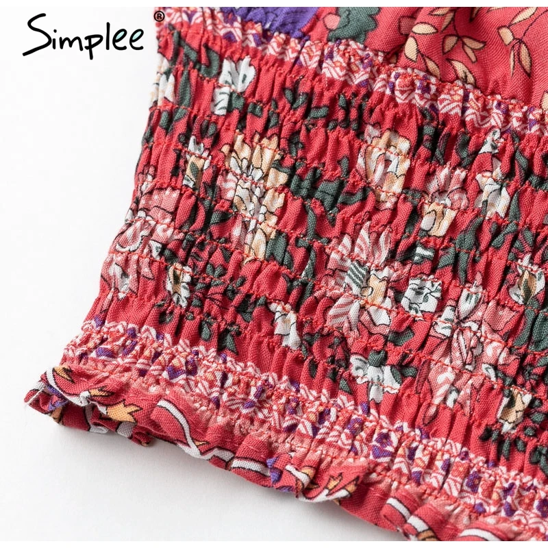 Женское летнее короткое платье Simplee, из двух частей, элегантный винтажный пляжный мини-сарафан с цветочным принтом, оборками и открытыми плечами