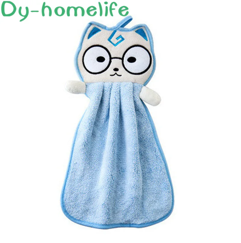 

Coral Fleece Hand Towel Korean Cartoon Cat Hanging Walls Cloth Rag Thicken Strong Water Absorption Household Kitchen Supplies