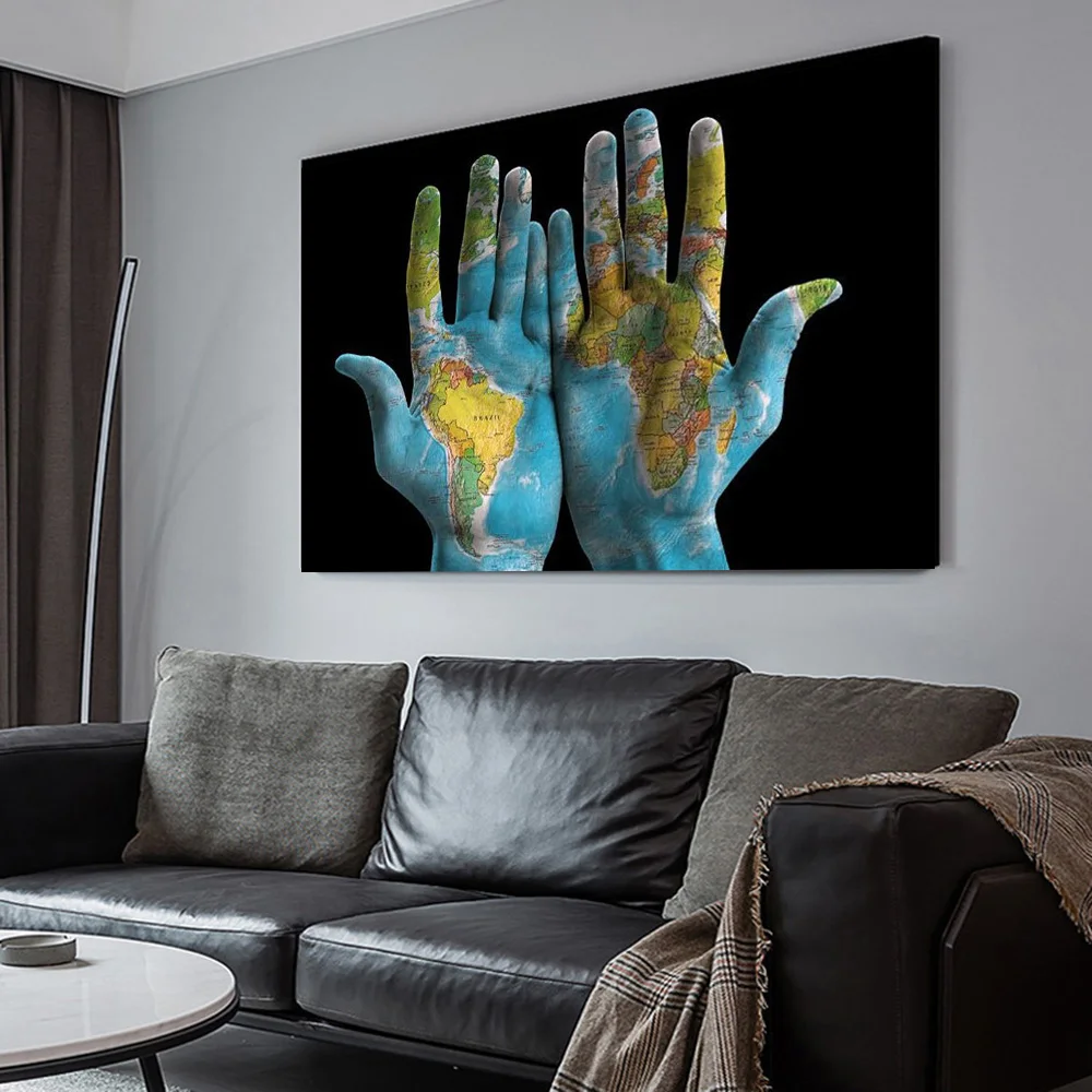 Ручная роспись Карта мира холст живопись и печать современные настенные картины