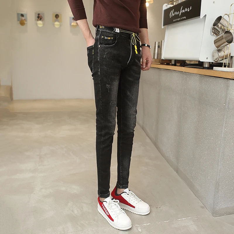 2019 новая одежда на осень и зиму в Корейском стиле Модные мужские узкие джинсовые