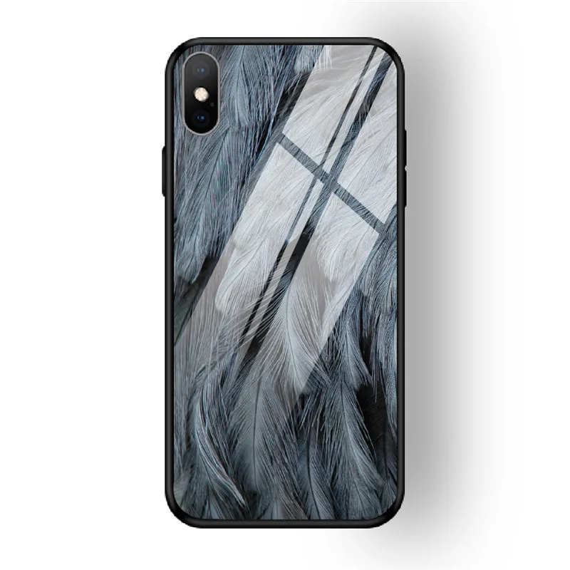 Чехол для iPhone X XS MAX XR для 6 6S 7 8 PLUS чехол из закаленного стекла с перьями красный желтый задняя чехол для iPhone 5 5S SE Funda