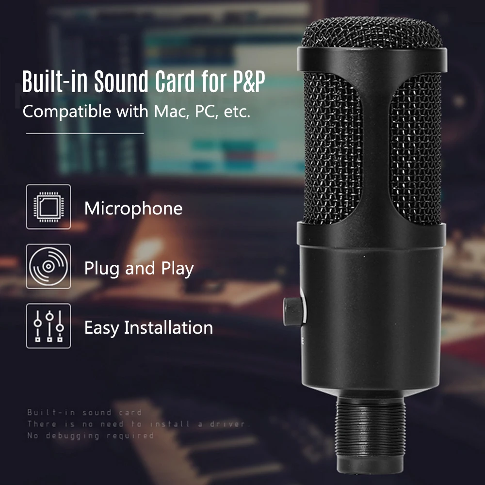 

USB Condenser Microphone Plug and Play Computer Mic with Volume Control for Gaming Recording Live Streaming