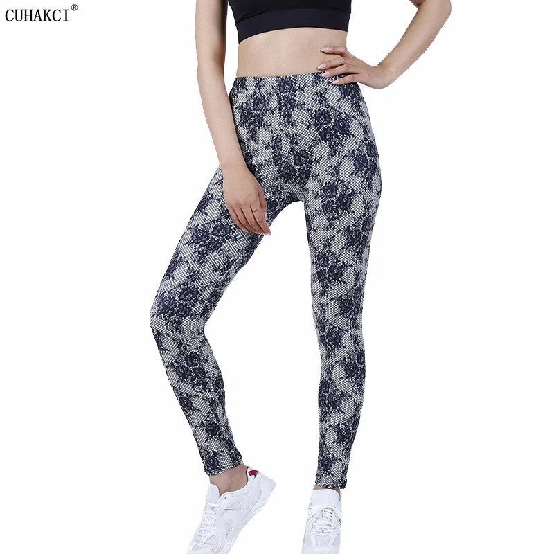 

CUHAKCI 2021 Women Leggings Flower Print Slim Fitness Woman Leggins Workout Plus Size High Waist Pants Running Push Up Jegging