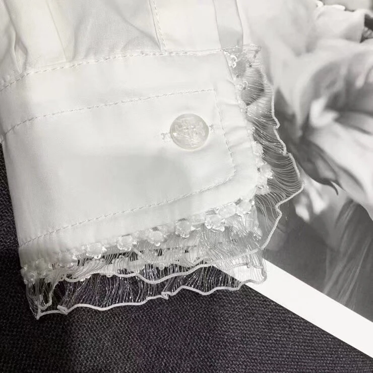 

2020 fall and winter women's lace embroidery 100% cotton white shirt with detachable collar