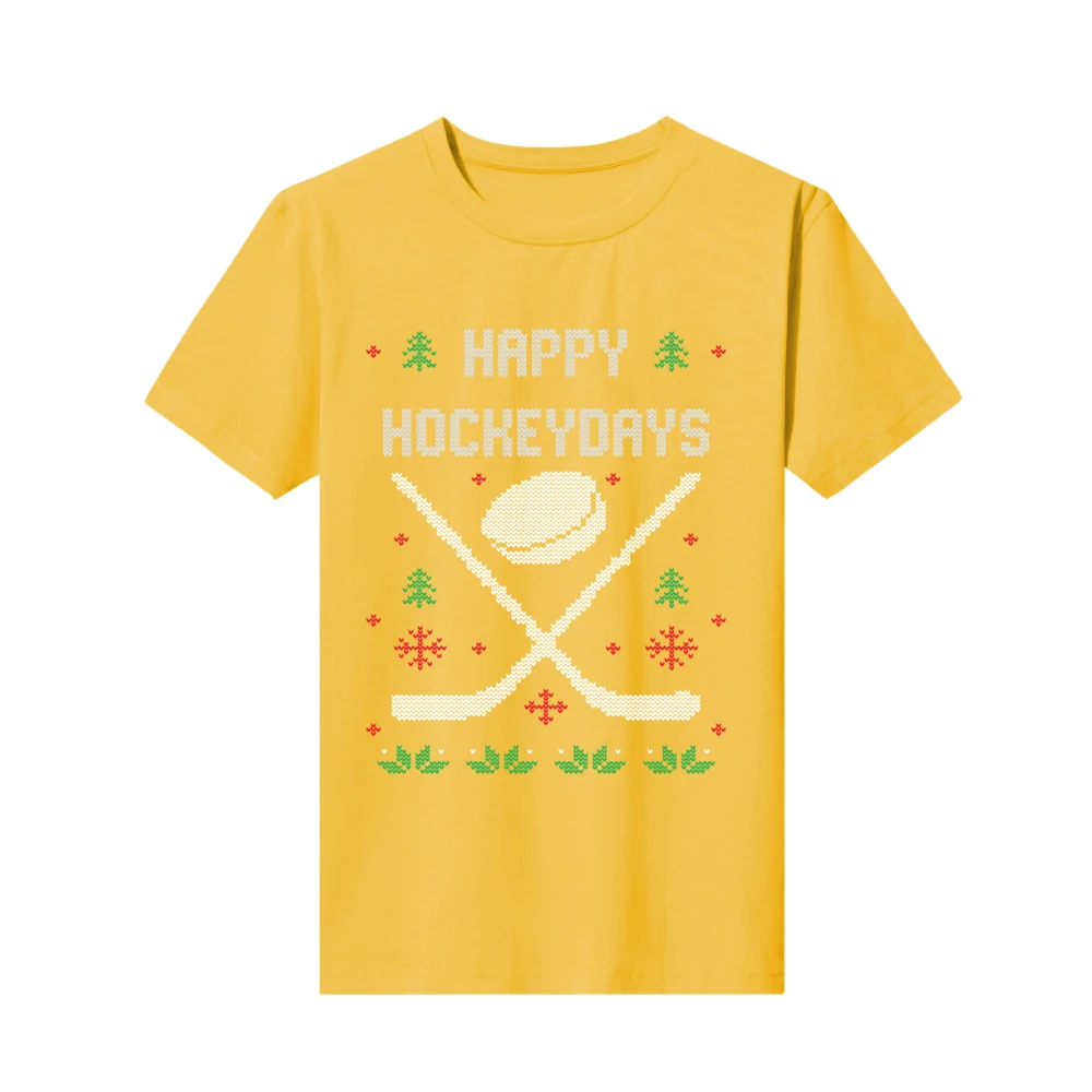 Новая футболка с принтом Хоккей Рождественский свитер хоккей коротким рукавом