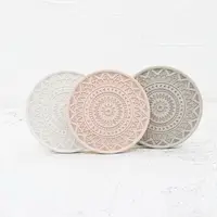 Round Carved Candle Tray Concrete Coffee Tea Coaster Insulation Table Ornaments Candle Holder Flower Pot Pedestal Base Tray Mold