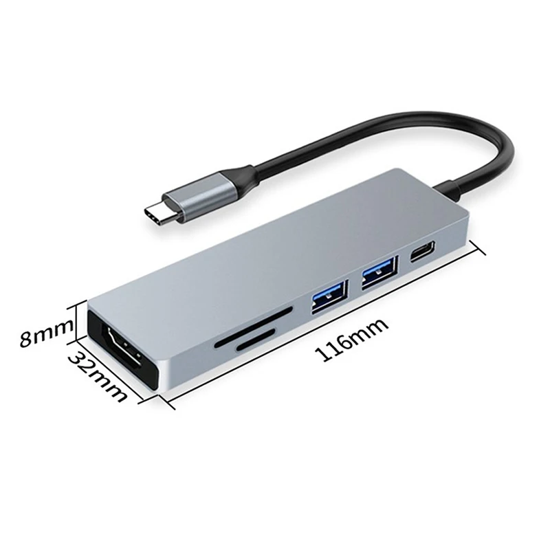 Адаптер USB C для Macbook многопортовый адаптер C-HDMI 6 в 1 совместимый с ноутбуками и