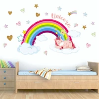 rainbow unicorn sleeping on cloud wall stickers room decoration art vinyls decals children kids living room bedroom home mural