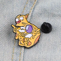 yq621 funny cartoons cat enamel pin dog animals brooch hoodies tops denim badge cartoon icons shoes garment jewelry accessories