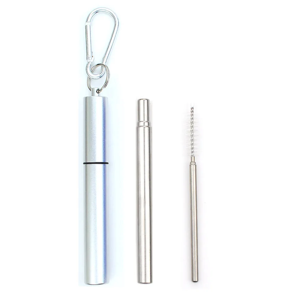 Silverping Telescopic Metal Drinking Straw Collapsible Reusable Straw Portable Stainless Steel Straw with Case and Brush for Travel Outdoor - Цвет: Silverping