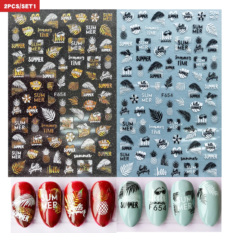 3D наклейки для ногтей с золотистыми листьями 2 шт. | Красота и здоровье