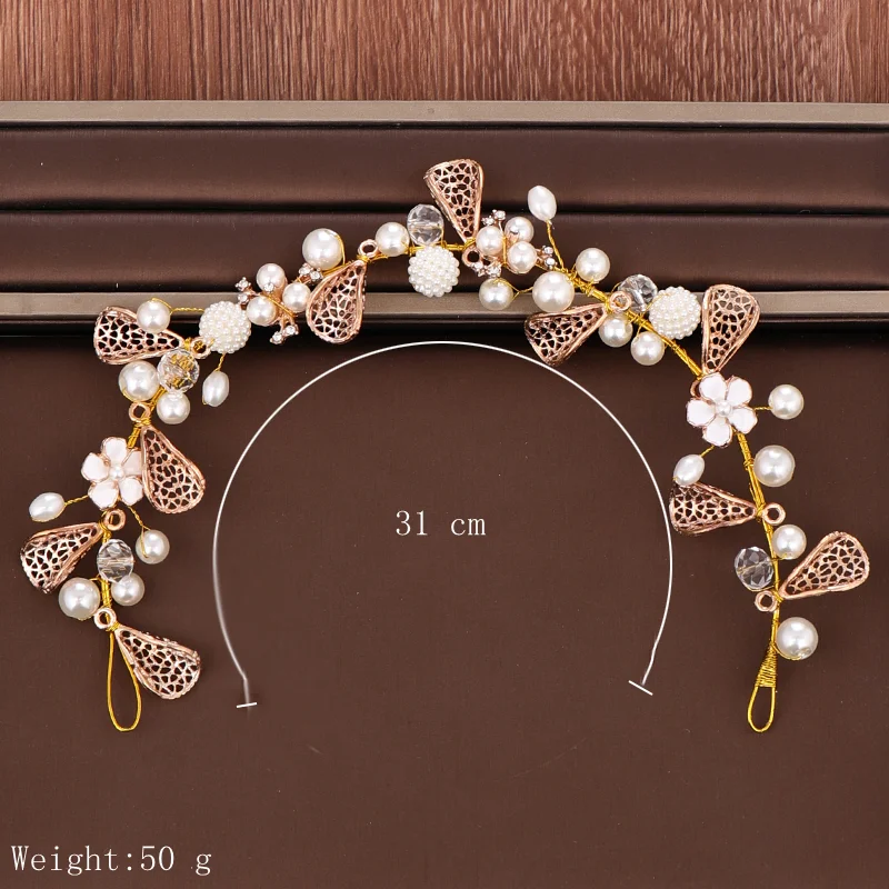 Gold Pearl Rhinestone Flower Headband Bride Headpiece Handmade Wedding Hair Band Head Jewelry For Women Baridal Accessories | Украшения и