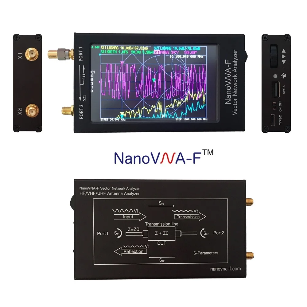 NanoVNA F UHF вектор сетевой анализатор антенны в переменного тока 50 1000 МГц 4 3 дюймов IPS