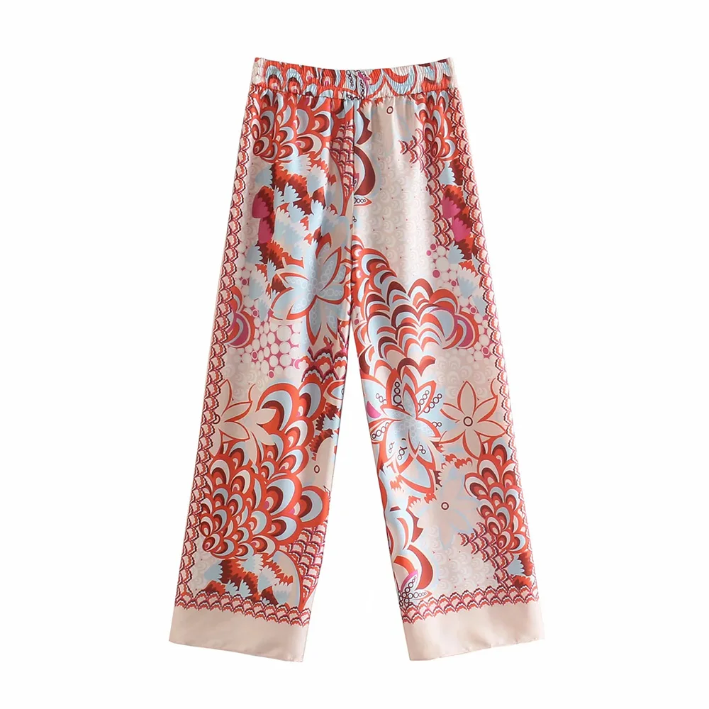 

Totem Printed Straight Elastic High Waist Pants Fashion Pants Streetwear 2021