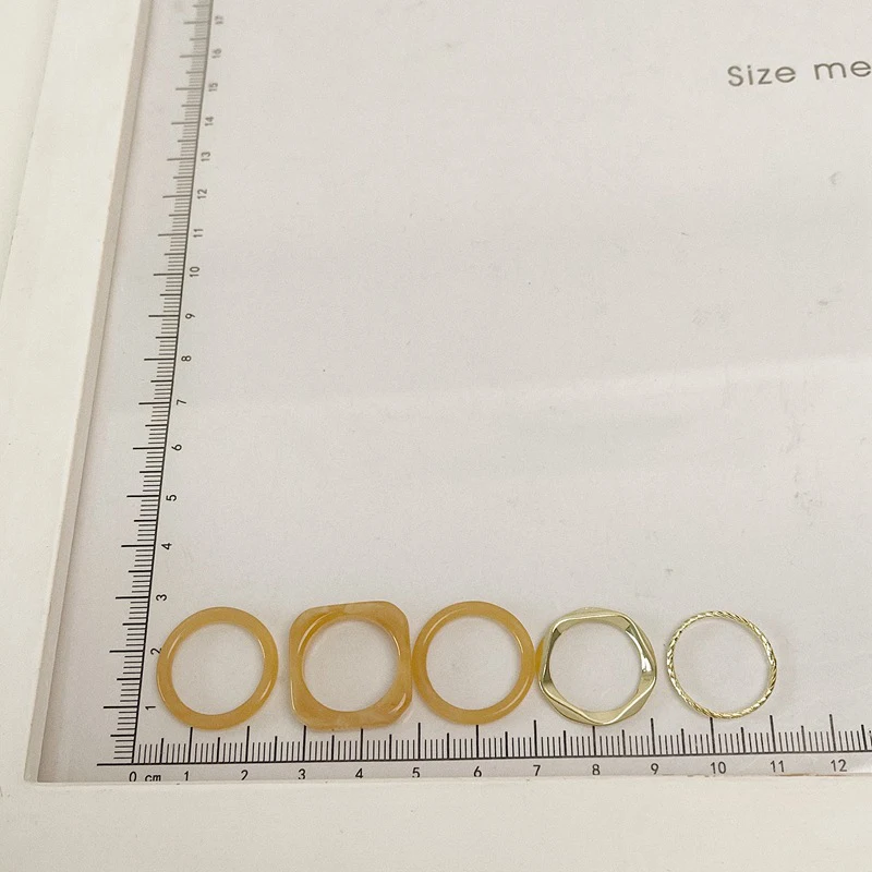 

New 5pcs/set Korean Retro Colorful Resin Geometric Round Metal Chain Link Fing Ring for Women Girls Jewelry