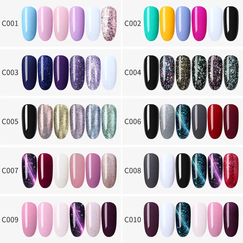 

Elite99 6 pieces/lot Glitter Color Gel Polish Set Soak Off UV LED Hybrid Varnish 10ml Candy Color Gel Polish For Manicure Set