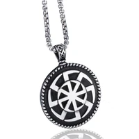 elfasio stainless steel viking pendant necklace kolovrat shield knot slavic amulet pagan solar symbol wheel nordic jewelry