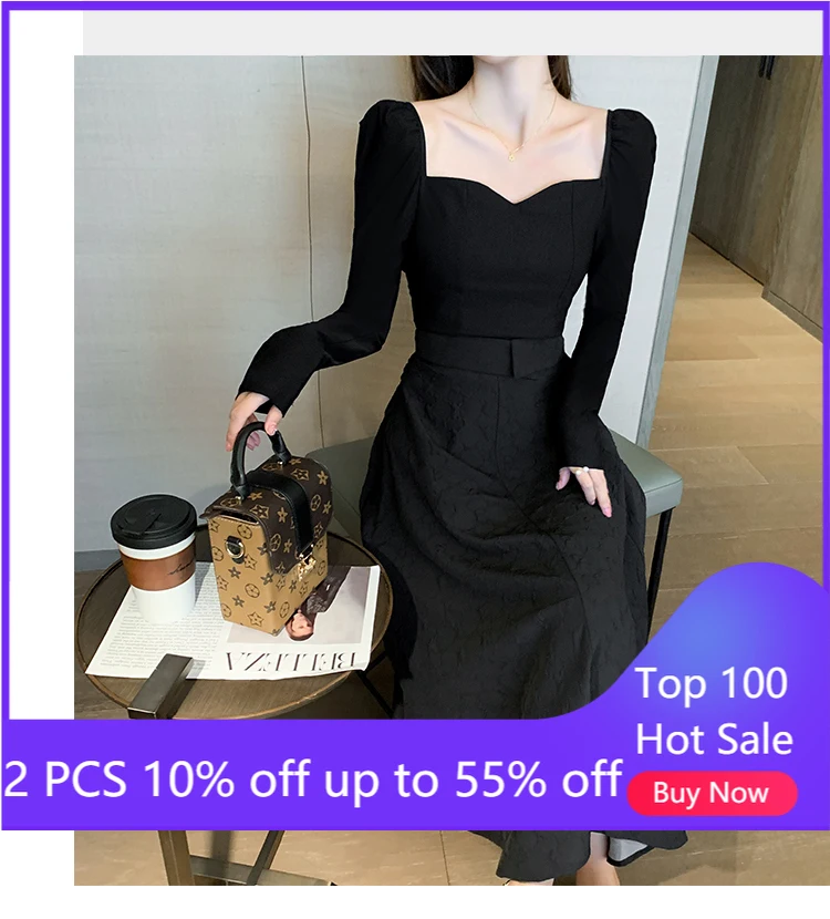 

Женские комплекты из 2 предметов, Осень-зима 2021, Длинная черная юбка + Топ с длинным рукавом, винтажные вечерние платья, женская одежда 2089 #