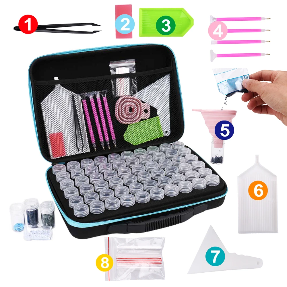 

INNE 5D Diamond Painting Storage Box 30/60-Slot Container Zippered Case Handbag Jewelry Jar Mosaic Beads Handicraft Accessories