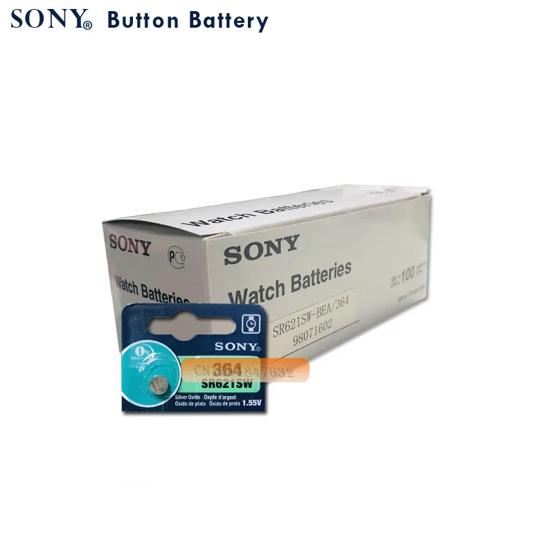 200 шт./лот Sony 100% оригинал 364 SR621SW V364 SR60 SR621 AG1 часовая батарейка сделано в Японии |