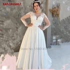 Женское свадебное платье It's yiiya, белое кружевное платье до пола с длинными рукавами и круглым вырезом на лето 2022