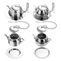 4 pcs loose leaf tea infuser polygonal stainless steel tea filter tea ball infuser strainer with chain and drip trays