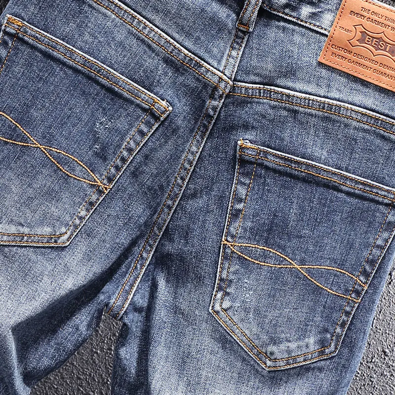 Newly Designer Fashion Men Jeans High Quality Retro Blue Elastic Slim Ripped Jeans Men Korean Style Vintage Casual Denim Pants